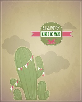 Cinco de Mayo矢量插畫仙人掌植物和標(biāo)簽