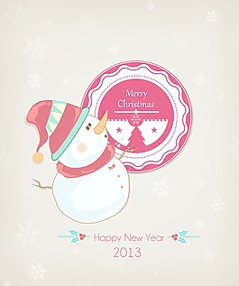 圣誕節(jié)插畫矢量與雪人和圣誕徽章