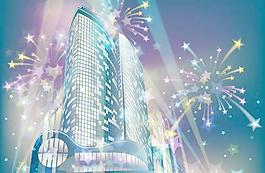 璀璨城市建筑夜景矢量素材