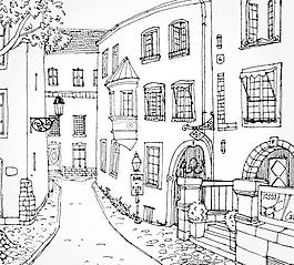手繪城市建筑矢量素材4
