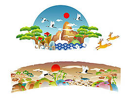 复古山水矢量素材