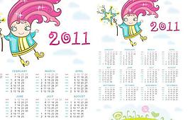 手繪卡通2011年年歷矢量素材
