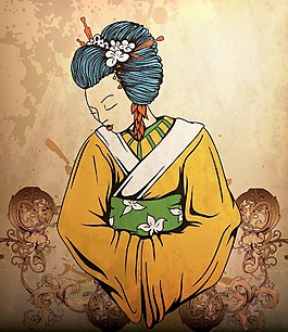 對(duì)垃圾背景矢量插畫(huà)藝妓