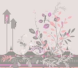 一个用花和鸟背景摘要说明