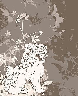 花卉背景矢量垃圾和獅子