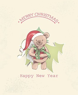 圣誕節(jié)插畫(huà)矢量與圣誕樹(shù)和泰迪熊
