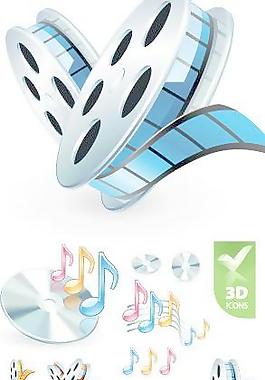 精致的3D音頻視頻圖標矢量素材