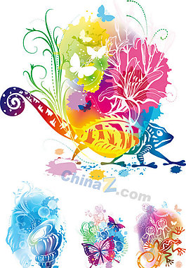 炫彩动物花纹矢量图
