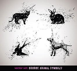 墨跡動物矢量素材- 小貓兔子燕子斑點狗