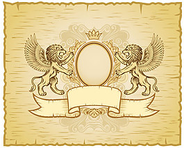 獅子盾牌矢量素材舊紙張