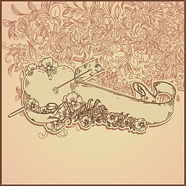矢量素材線描風格花朵花紋小鳥