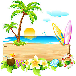 精美夏日海邊風(fēng)景矢量素材