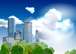 矢量素材城市建筑插圖