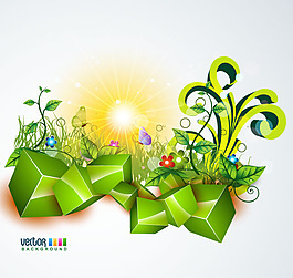 矢量素材精美綠色卡通背景