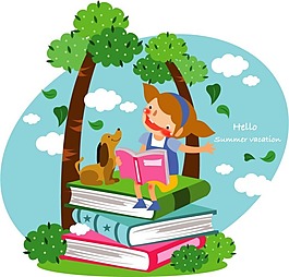矢量素材可愛兒童暑假學習