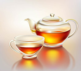精美玻璃茶壶茶杯矢量素材