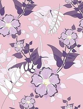 矢量素材線描彩繪花朵枝葉