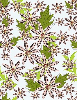矢量素材花朵線描彩繪背景