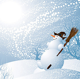 矢量雪人冬季雪花背景
