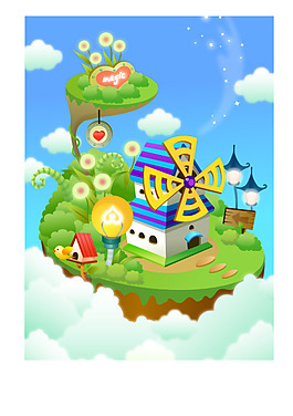 矢量素材卡通可爱房屋背景