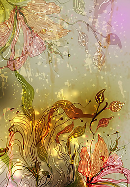 美麗絢麗妖艷鮮花插畫矢量圖