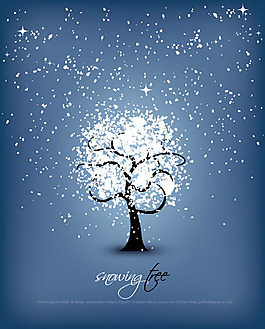 雪花下雪线条树矢量图