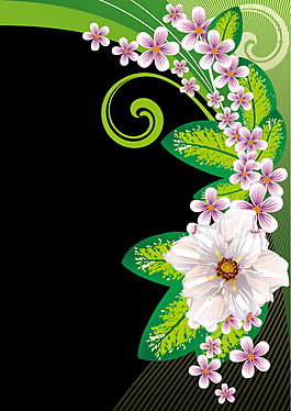 矢量時(shí)尚綠色樹(shù)葉花朵背景