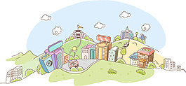 精美手繪城市建筑矢量素材