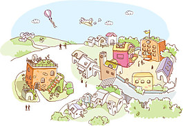 精致手繪城市建筑素材