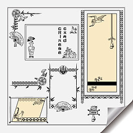古風花紋邊框矢量圖