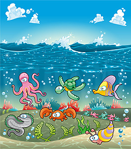 矢量素材卡通海洋生物插画