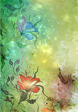 矢量素材夢幻色彩艷麗鮮花