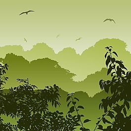 矢量素材树木日落风景
