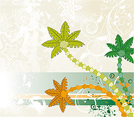 精美椰子樹花紋背景矢量素材