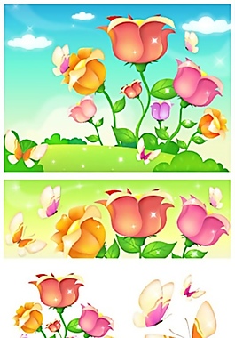 精美花朵風景矢量素材