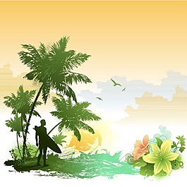 美丽海边风光矢量素材