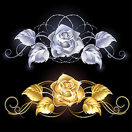 金銀玫瑰花矢量花邊矢量圖