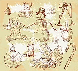 矢量復(fù)古圣誕元素飾品素材手稿