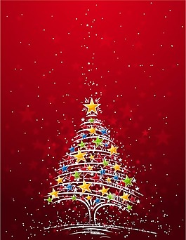 矢量繽紛星星裝飾圣誕樹素材