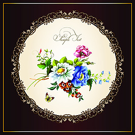 歐式邊框鮮花插畫矢量圖