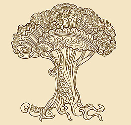 矢量線描密集花紋大樹(shù)素材