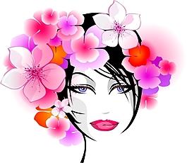 矢量鮮花美女頭像插畫素材