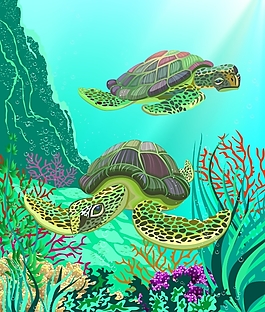 矢量蔚藍海底世界圖片素材