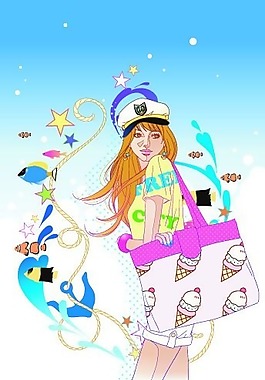 矢量休閑女生插畫素材