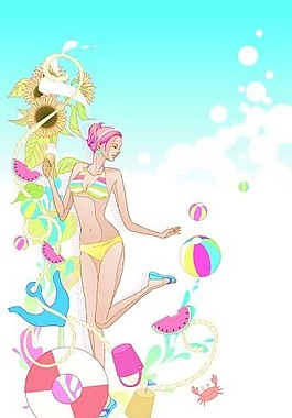 矢量動漫美女插畫素材