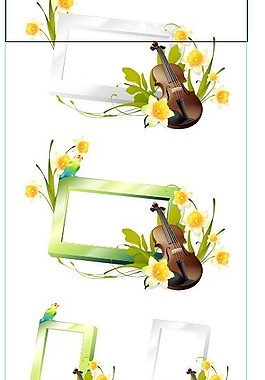 乐器和淡雅花边素材