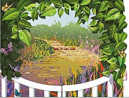 蝴蝶 花園 花卉 小路