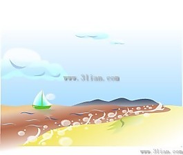卡通海邊風景