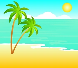 矢量卡通海滩风光素材