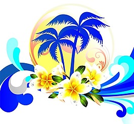 矢量夏季花朵椰樹背景